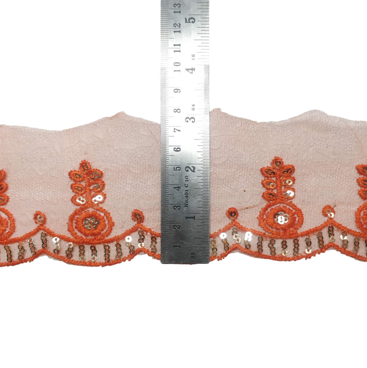 Orange Embroidered Organza Lace For Dresses Decoration Only At Woven Lace & Border Reatilers and Manufactures In Surat