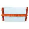 White clutch with orange decorative trim on a white background