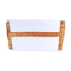 Decorative headboard with orange and gold lattice design on a white background