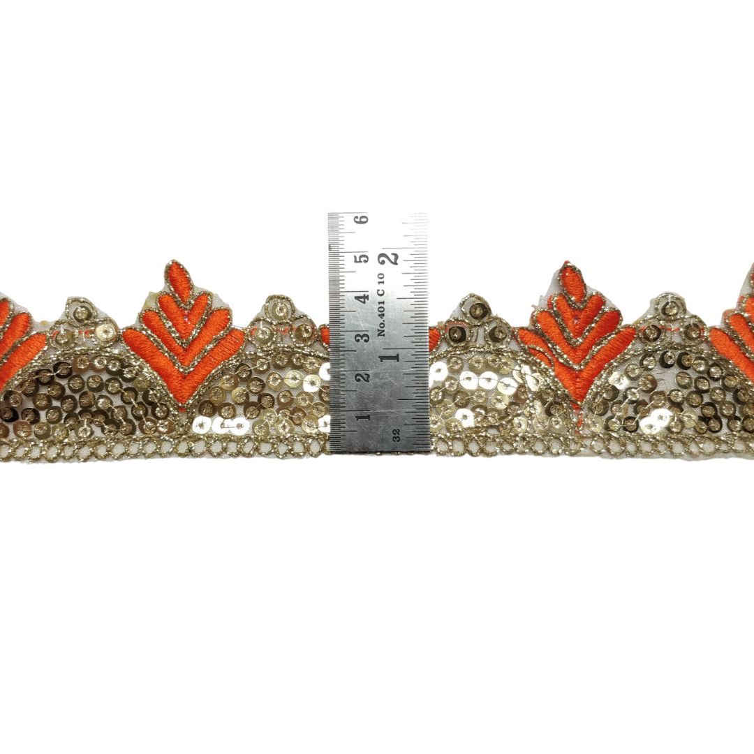 Orange Gota Patti Embroidery Trim Border For Craftwork Only At Woven Lace & Border Reatilers and Manufactures In Surat