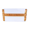 Decorative orange and gold border with white center on a white background