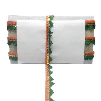 Kurlz 1 inch Double Color Mandir Cutwork Lace For Laddo Gopal Poshak, Aasan, Mata Chunri, School Crafts | Size: 9 Yards