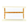 Decorative card holder with orange and black pattern on a white background