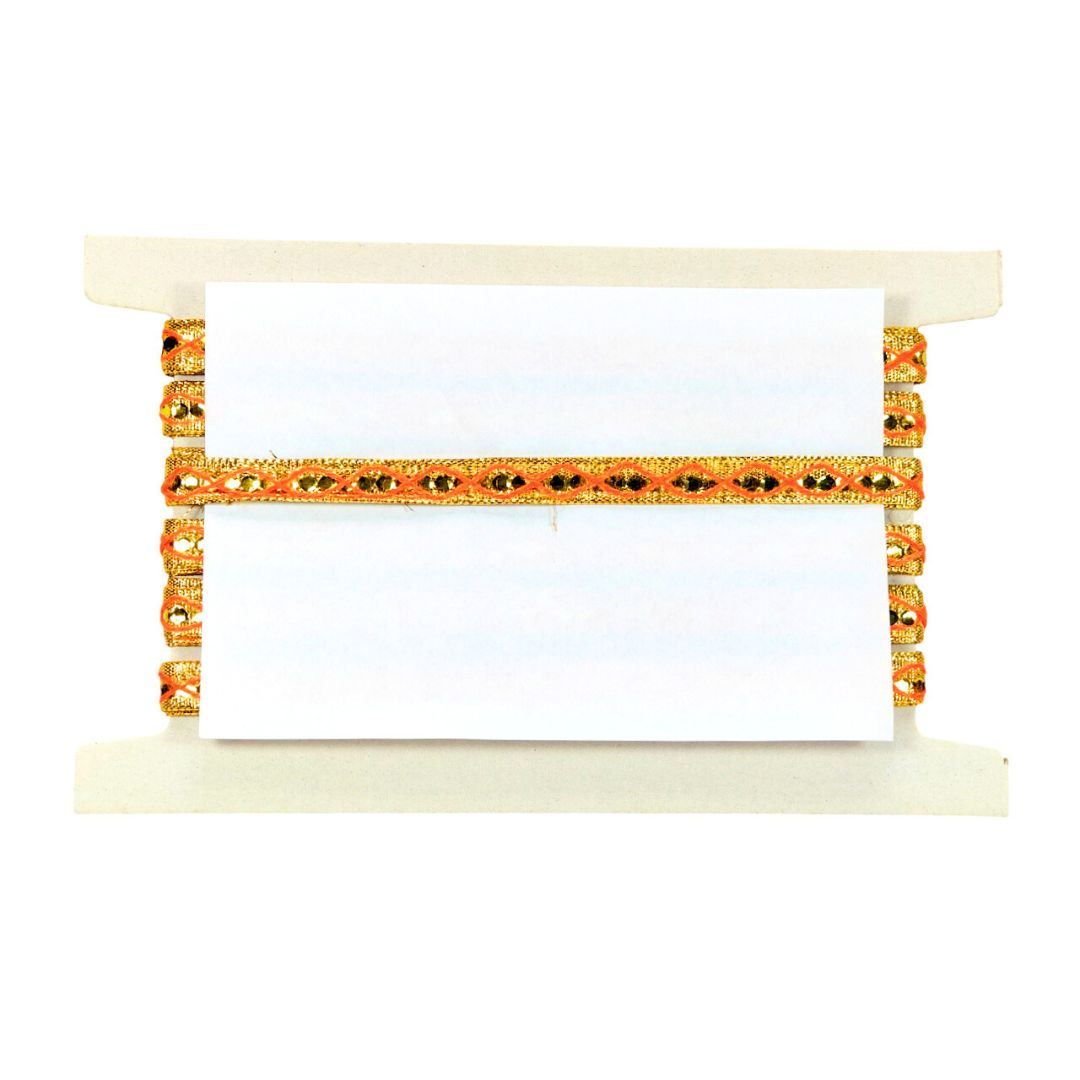 Decorative card holder with orange and black pattern on a white background