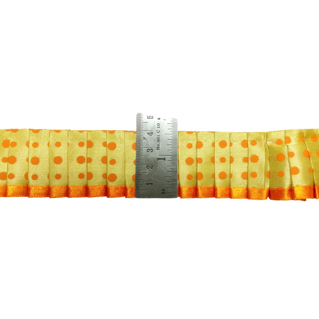 Kurlz Exclusive Polka Printed & Satin Ribbon with Chiku Color Satin Silk Frill For Laddo Gopal Poshak, Crafts, Sarees, Lehenga, Suits | Size: 9 Yards