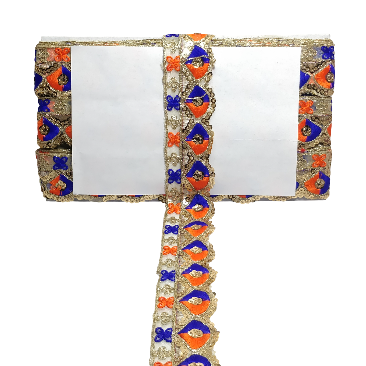 Orange Royal Blue Zari Sequins Lace For Dupatta Only At Woven Lace & Border Reatilers and Manufactures In Surat