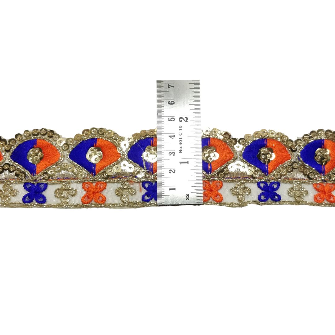 Orange Royal Blue Zari Sequins Lace For Dupatta Only At Woven Lace & Border Reatilers and Manufactures In Surat
