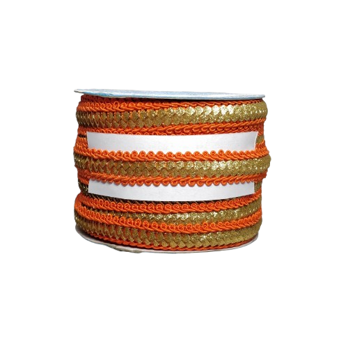 Orange With Golden Sequins Lace For Fashion Accessories and Saree Dress Only At Woven Lace & Border Reatilers and Manufactures In Surat