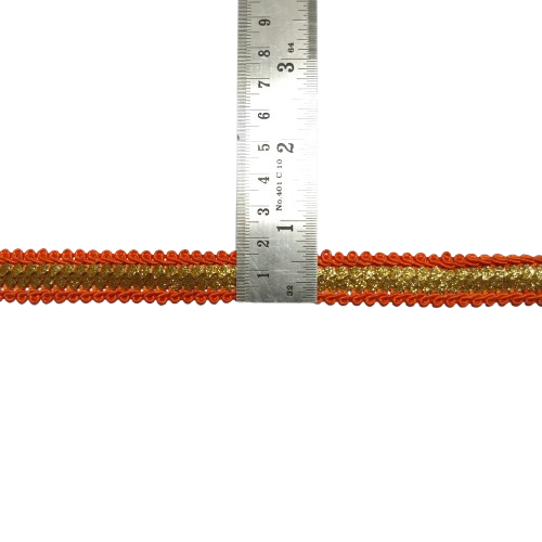 Orange With Golden Sequins Lace For Fashion Accessories and Saree Dress Only At Woven Lace & Border Reatilers and Manufactures In Surat