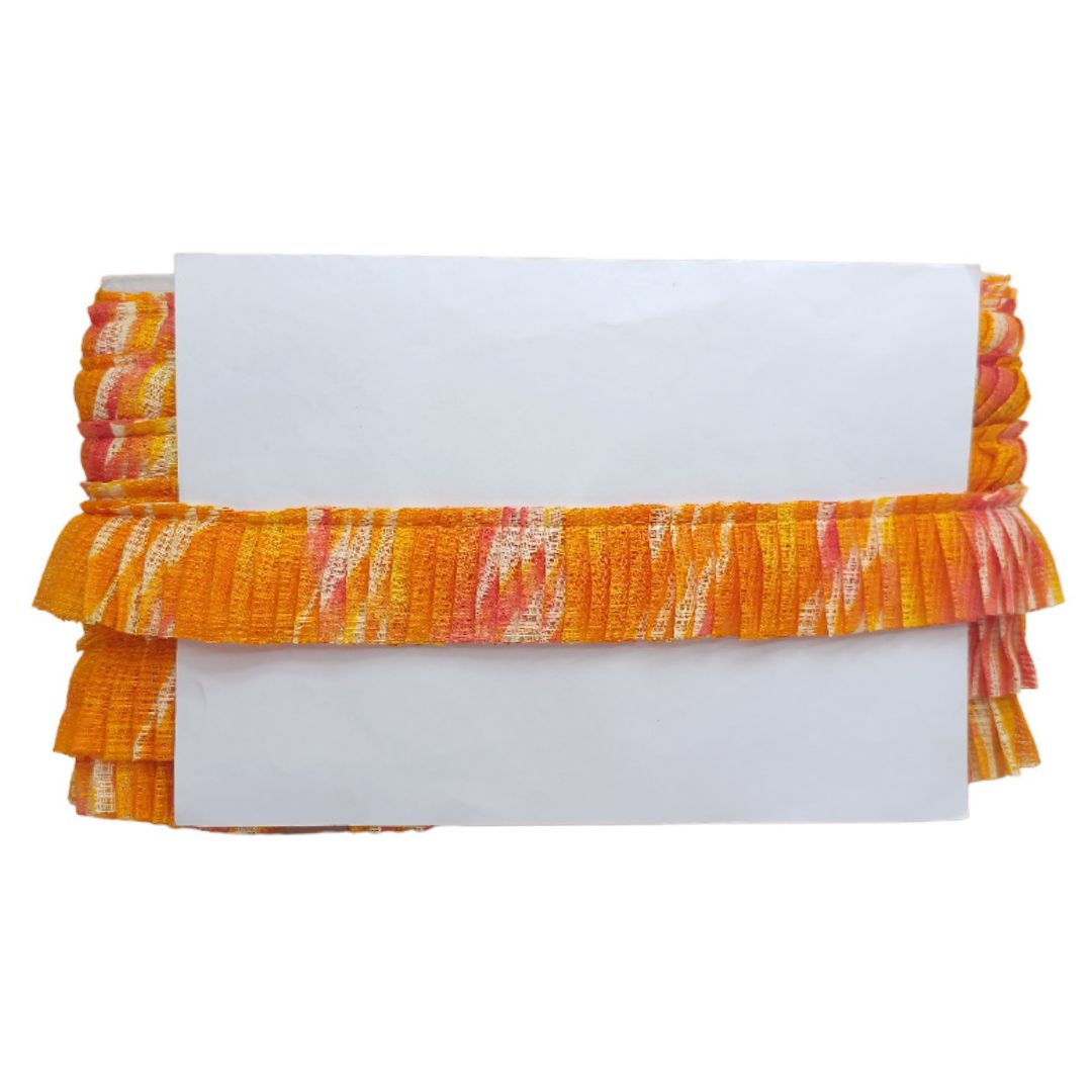 Orange super net doria lehriya print frill for saree and dress decoration Only At Woven Lace & Border Manufacture and Wholesaler In Surat