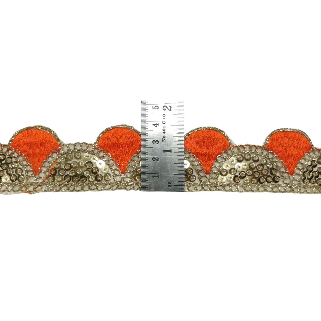 Orange With Golden Sequins Embroidery Lace For Dupatta Saree And Dress Decoration Only At Woven Lace & Border Reatilers and Manufactures In Surat