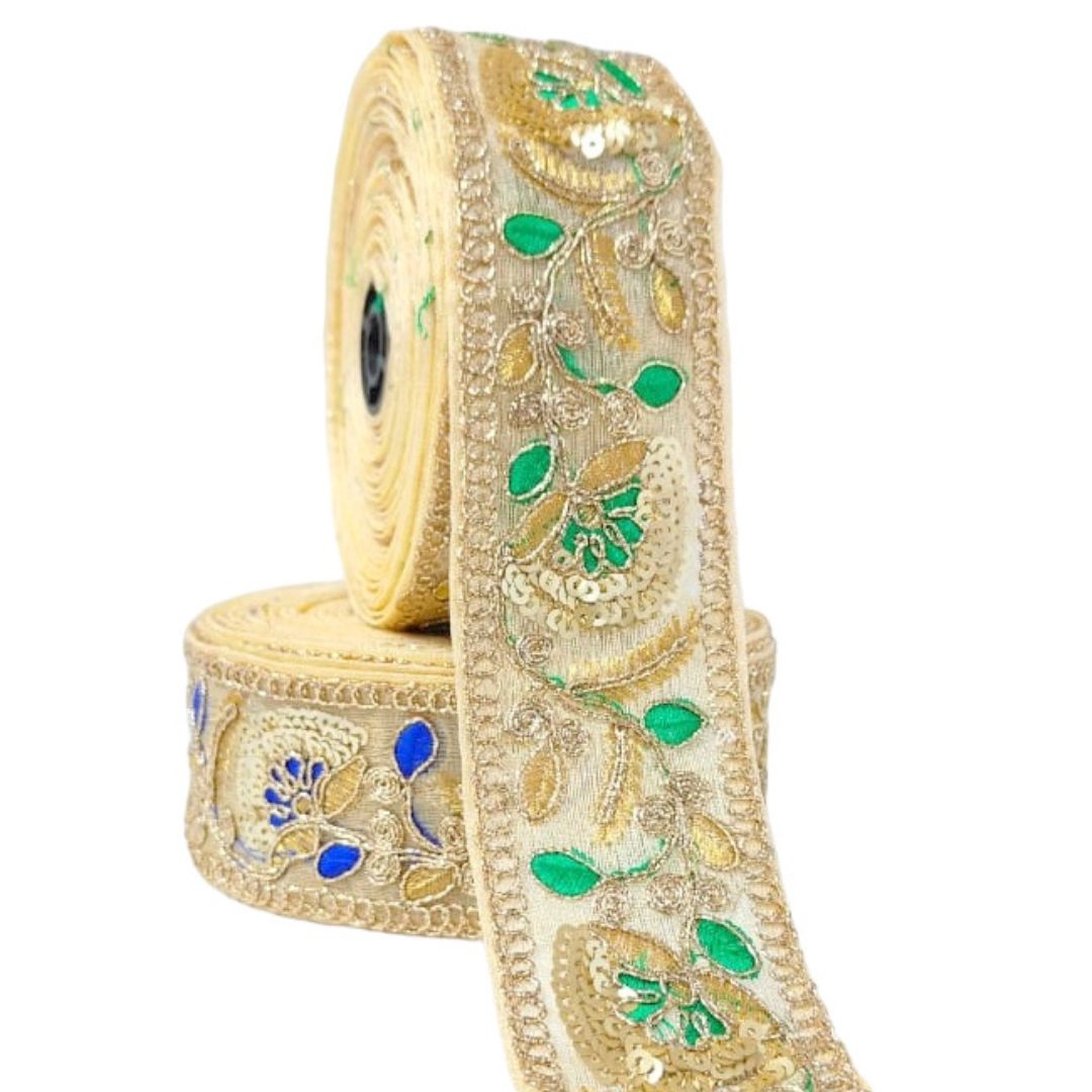 Decorative ribbon with floral patterns on a white background