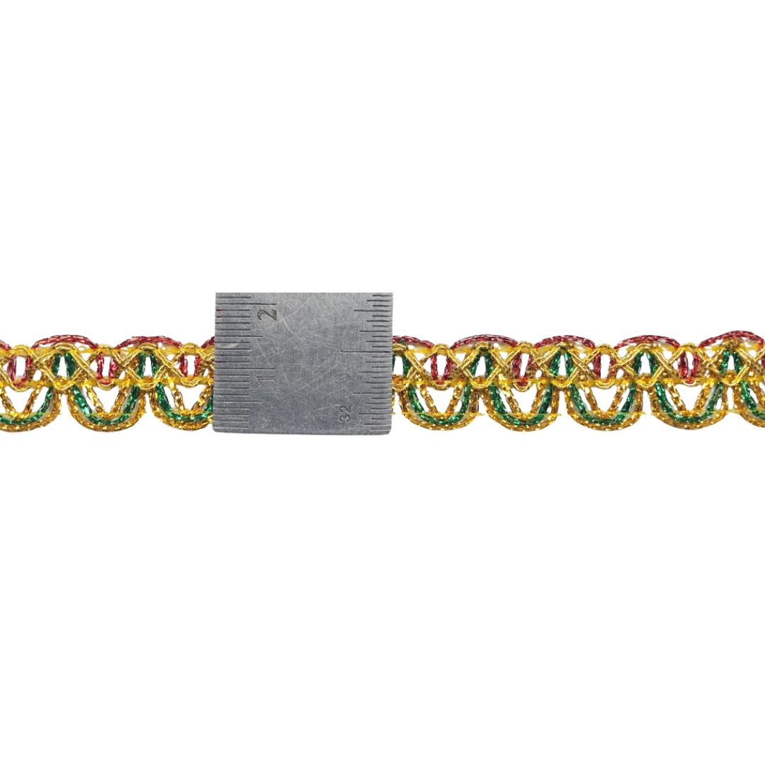 Decorative border with gold, red, and green pattern on a white background