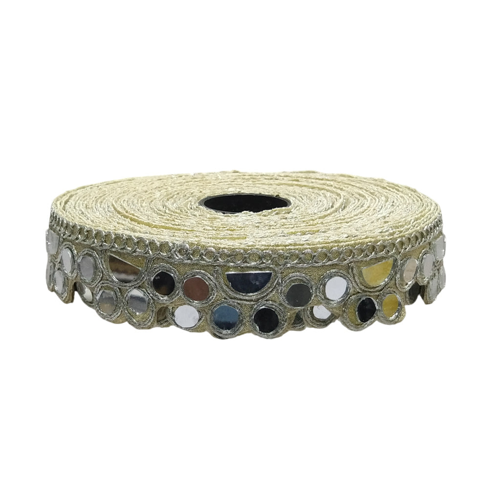 Kurlz 1.25 inch Exclusive Pankhi Embroidery Border With Mirror For Saree, Lehengas, Dupatta, Handbags | Size: 9 Yards