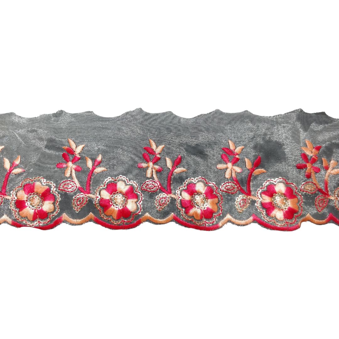 Peach Embroidered Organza Lace Border For Gowns Decoration Only At Woven Lace & Border Reatilers and Manufactures In Surat