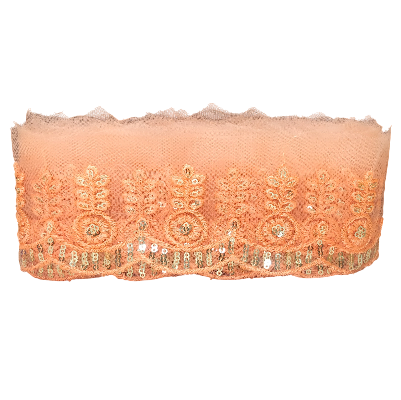 Peach Embroidered Organza Lace For Dresses Decoration Only At Woven Lace & Border Reatilers and Manufactures In Surat