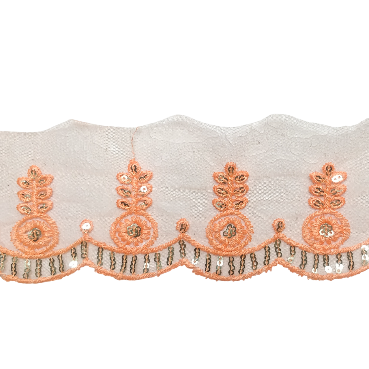 Peach Embroidered Organza Lace For Dresses Decoration Only At Woven Lace & Border Reatilers and Manufactures In Surat