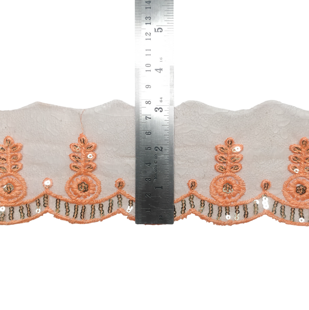 Peach Embroidered Organza Lace For Dresses Decoration Only At Woven Lace & Border Reatilers and Manufactures In Surat