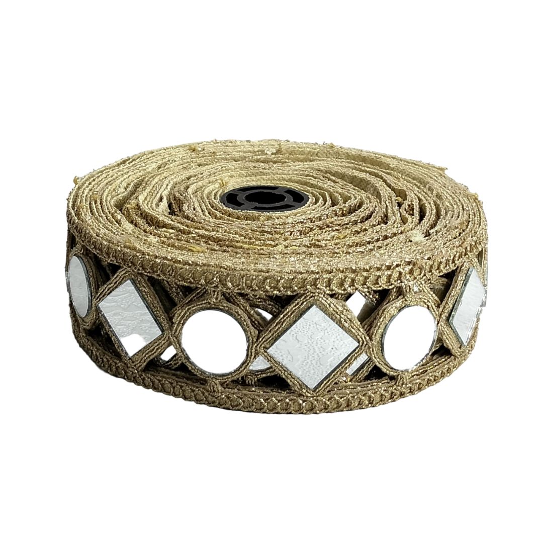 Roll of decorative ribbon with geometric pattern on a white background