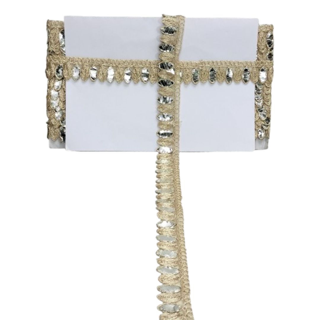 Decorative card holder with jute and crystal details on a white background