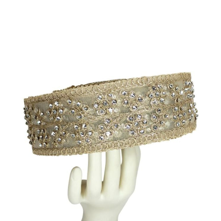 Kurlz 1.25 inch Exclusive Pearl Matt Embroidery with Zarkan/Zircon Handwork Border for Bridal Saree & Lehenga, Ladies Sandal, Clutch | Size: 9 yards