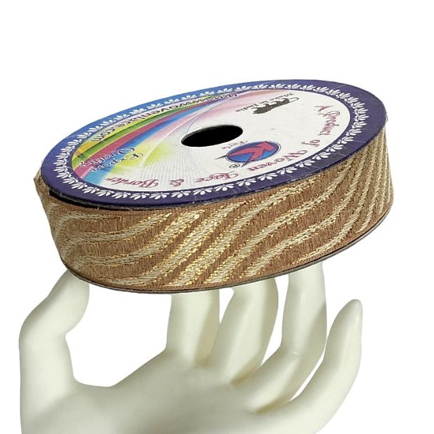 Spool of ribbon on a white mannequin hand with a white background
