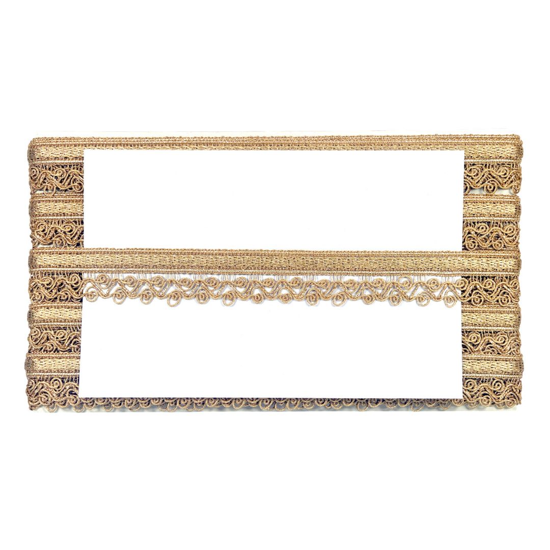 Decorative lace trim with intricate patterns on a white background