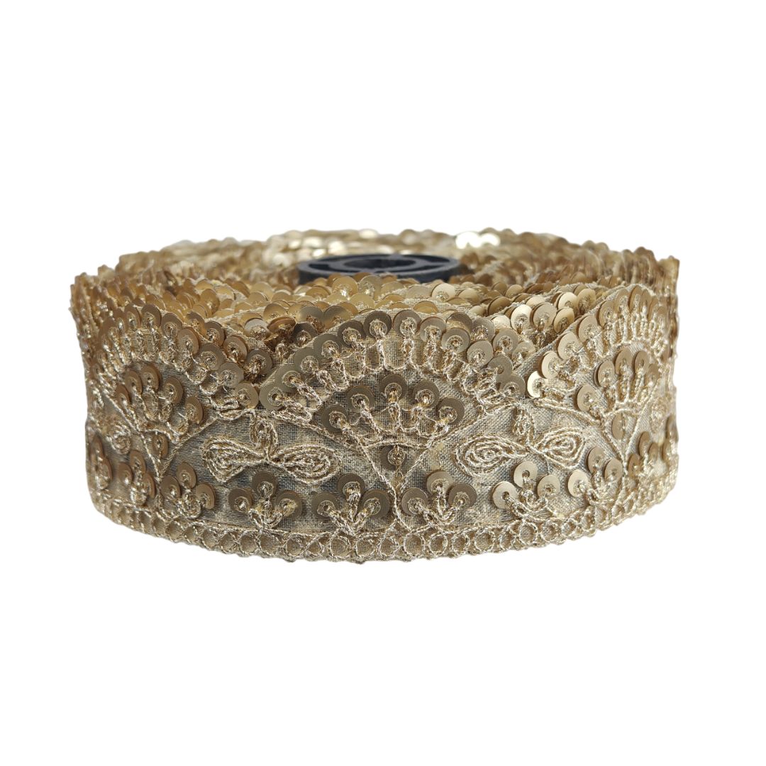 Decorative lace ribbon roll on a white background