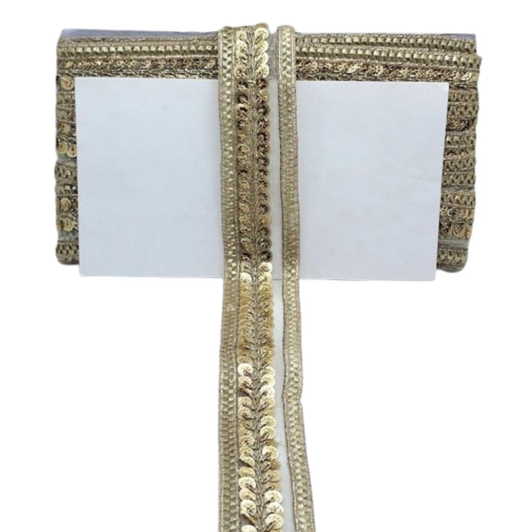 Decorative ribbon with gold trim on a white background