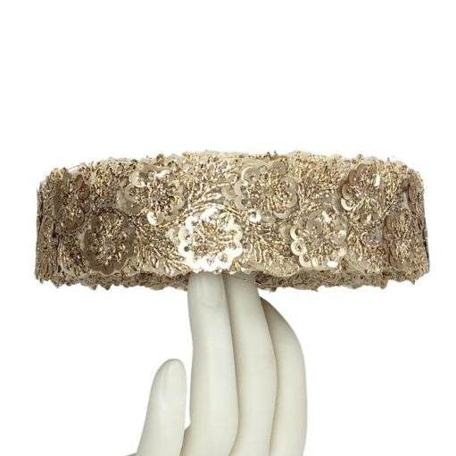 Kurlz 1.25 inch Sequins & Zari Floral Zardosi Embroidery Lace For Lehenga, Dupatta, Western Dresses | Size: 9 Yards