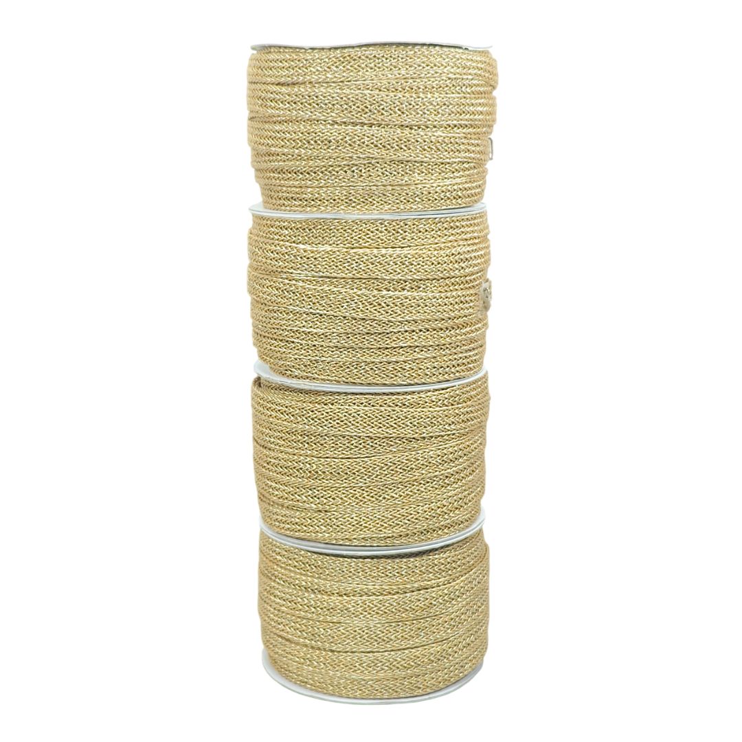Roll of beige rope on a white background