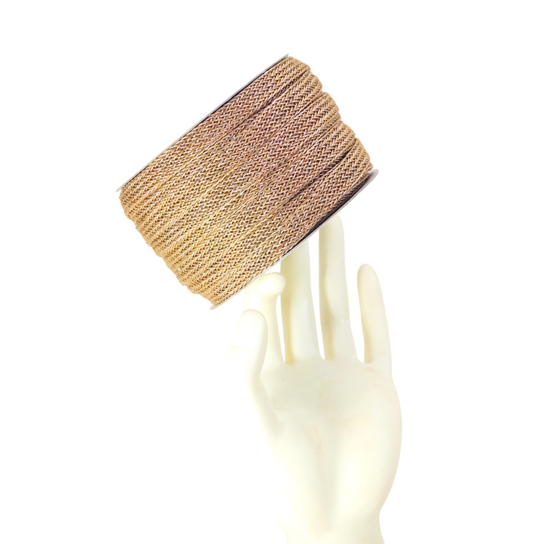 Beige knitted headband on a white background