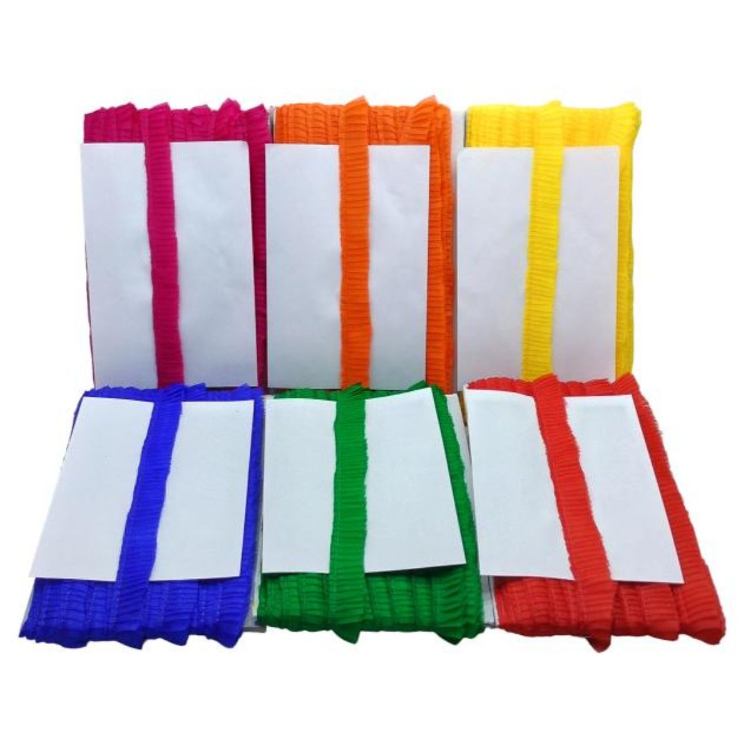 Set of colorful belts with white labels on a white background
