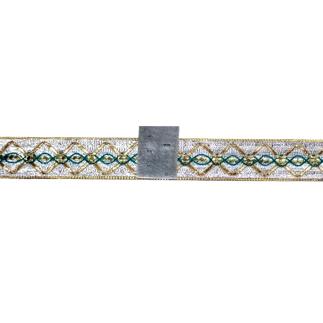 Decorative ribbon with geometric pattern on a white background