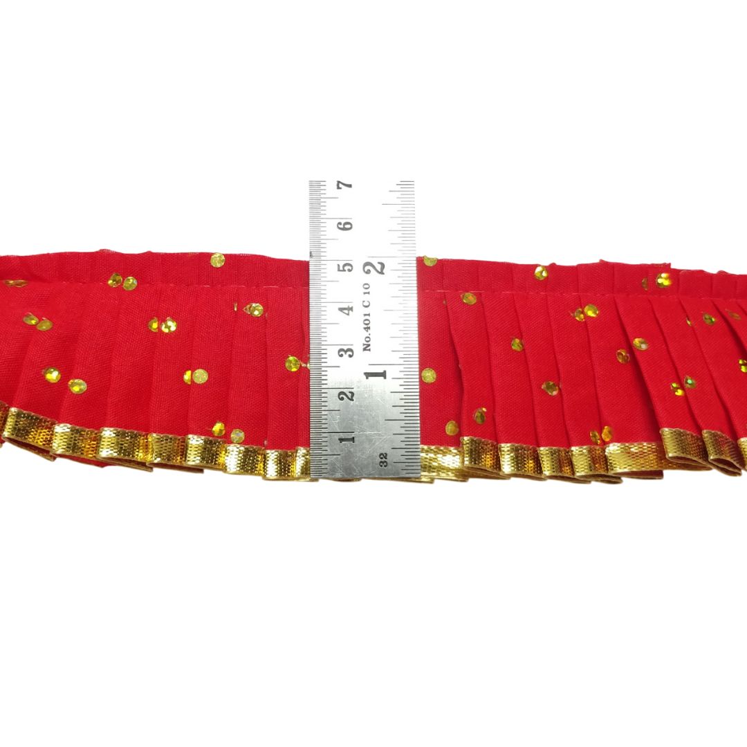 Red Polka Printed Silk Frill For Mataki Chunri Saree And Dress Decoration Only At Woven Lace & Border Reatilers and Manufactures In Surat