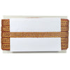 Decorative card holder with gold lace on a white background