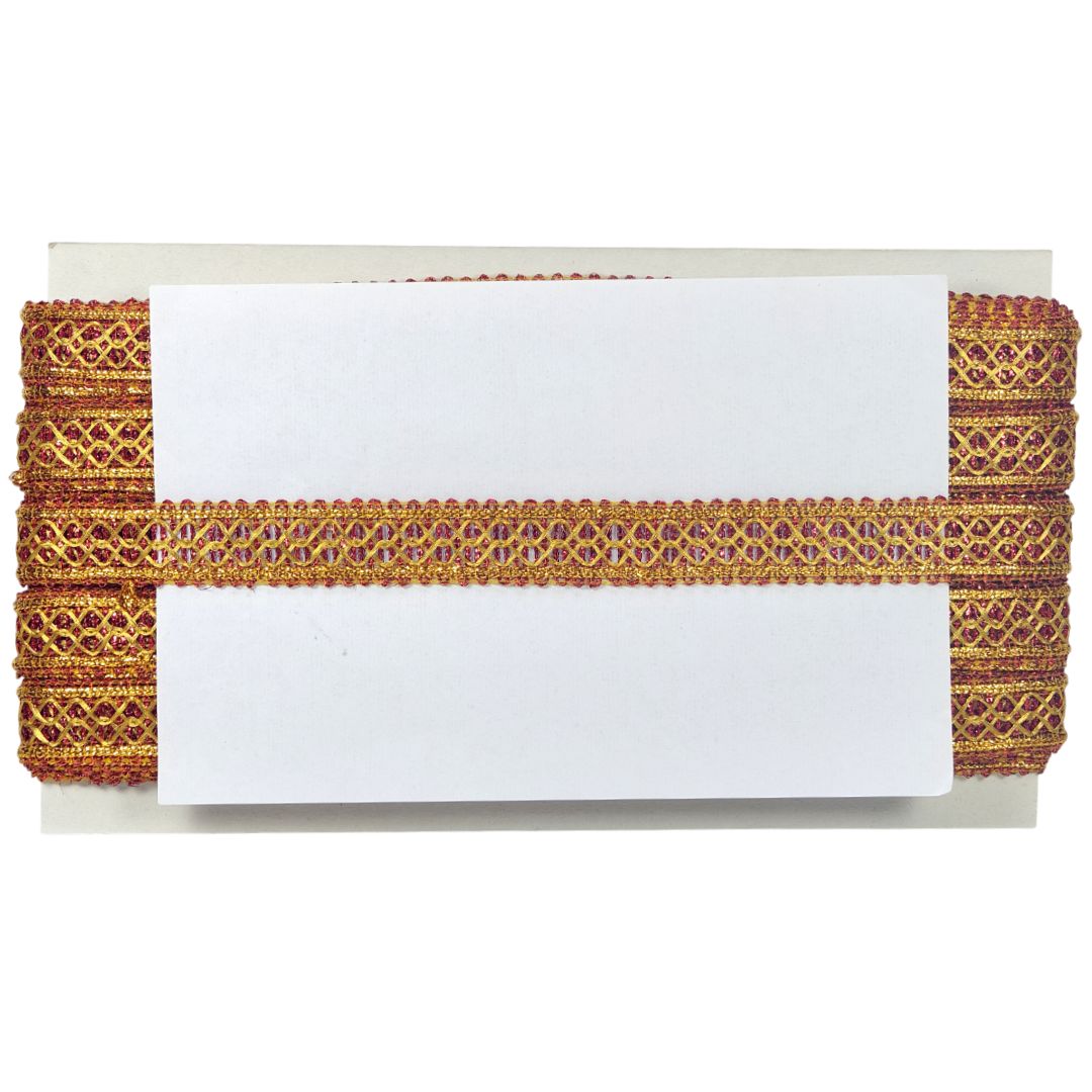 Decorative card holder with gold lace on a white background