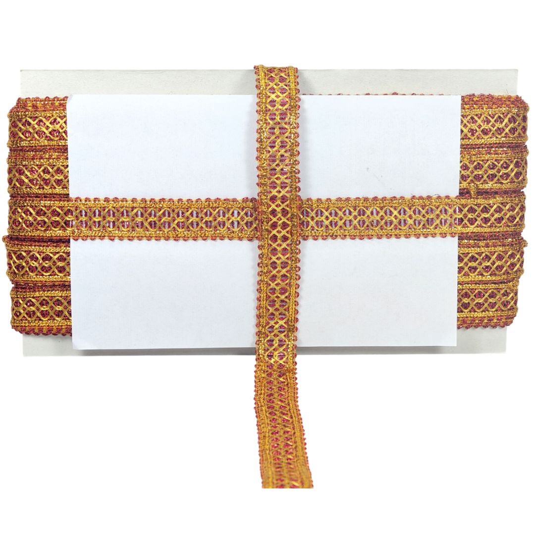 Decorative ribbon with a woven pattern on a white background