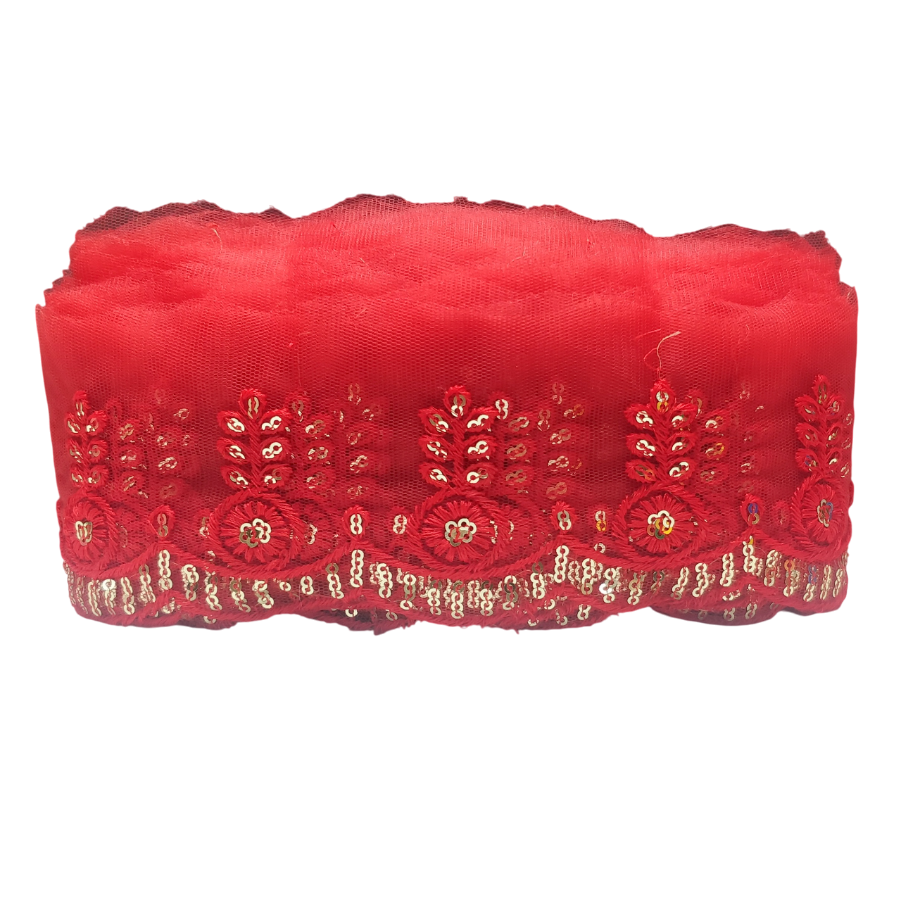 Red Embroidered Organza Lace For Dresses Decoration Only At Woven Lace & Border Reatilers and Manufactures In Surat