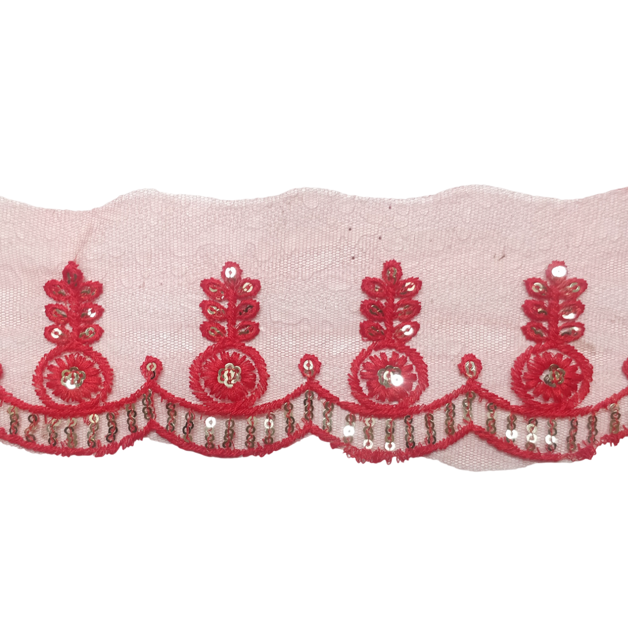 Red Embroidered Organza Lace For Dresses Decoration Only At Woven Lace & Border Reatilers and Manufactures In Surat