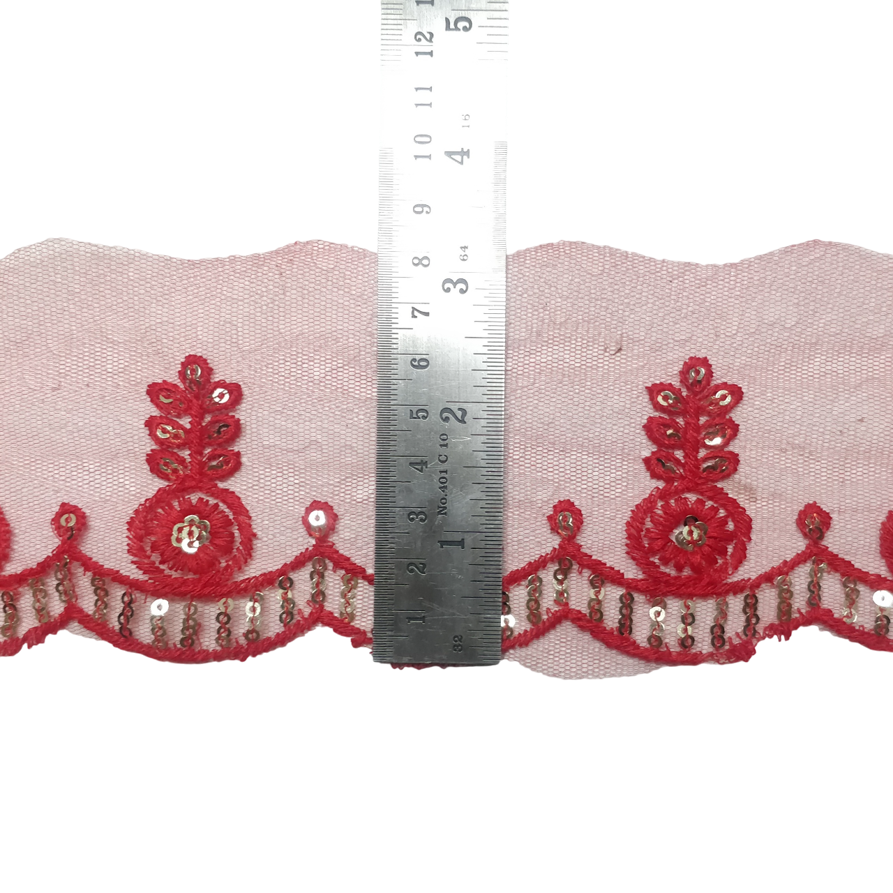 Red Embroidered Organza Lace For Dresses Decoration Only At Woven Lace & Border Reatilers and Manufactures In Surat