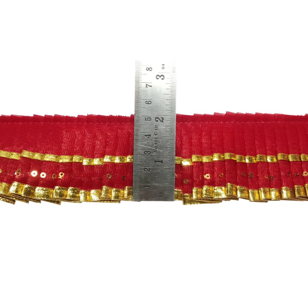 Red Golden Gota Frill Lace Border For Ghagra Only At Woven Lace & Border Reatilers and Manufactures In Surat