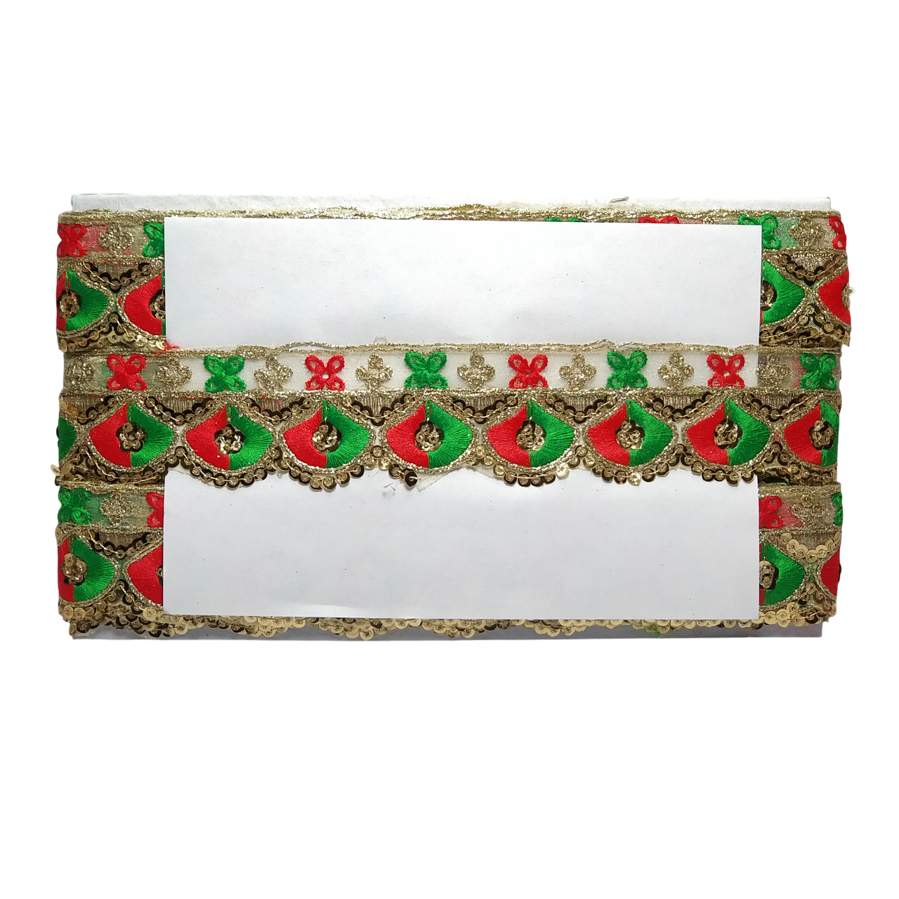 Red Green Zari Sequins Lace For Dupatta Only At Woven Lace & Border Reatilers and Manufactures In Surat