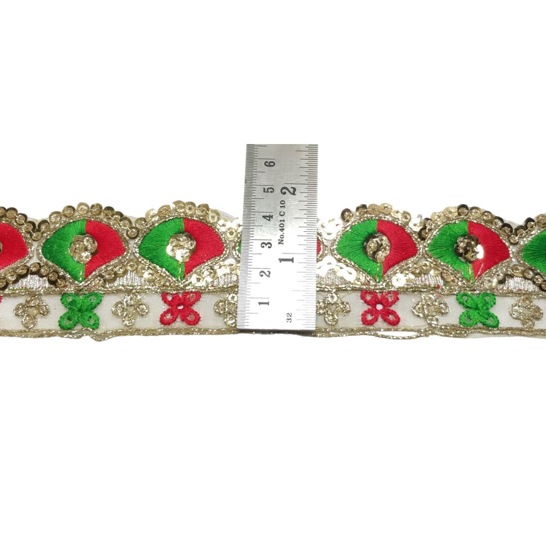 Red Green Zari Sequins Lace For Dupatta Only At Woven Lace & Border Reatilers and Manufactures In Surat