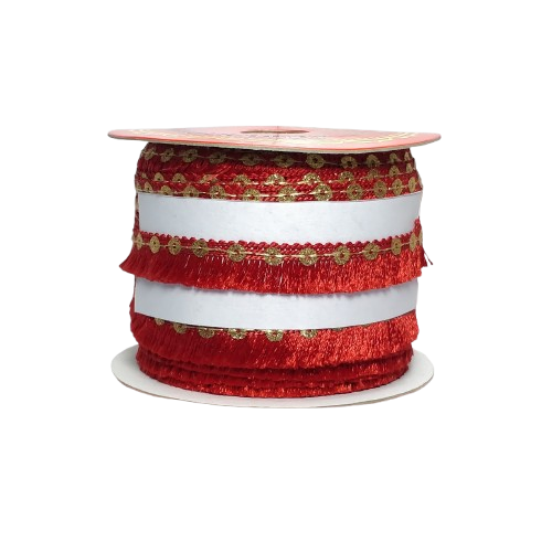 Red Jhalar Lace For Fashion Accessories and Saree Dress Only At Woven Lace & Border Reatilers and Manufactures In Surat