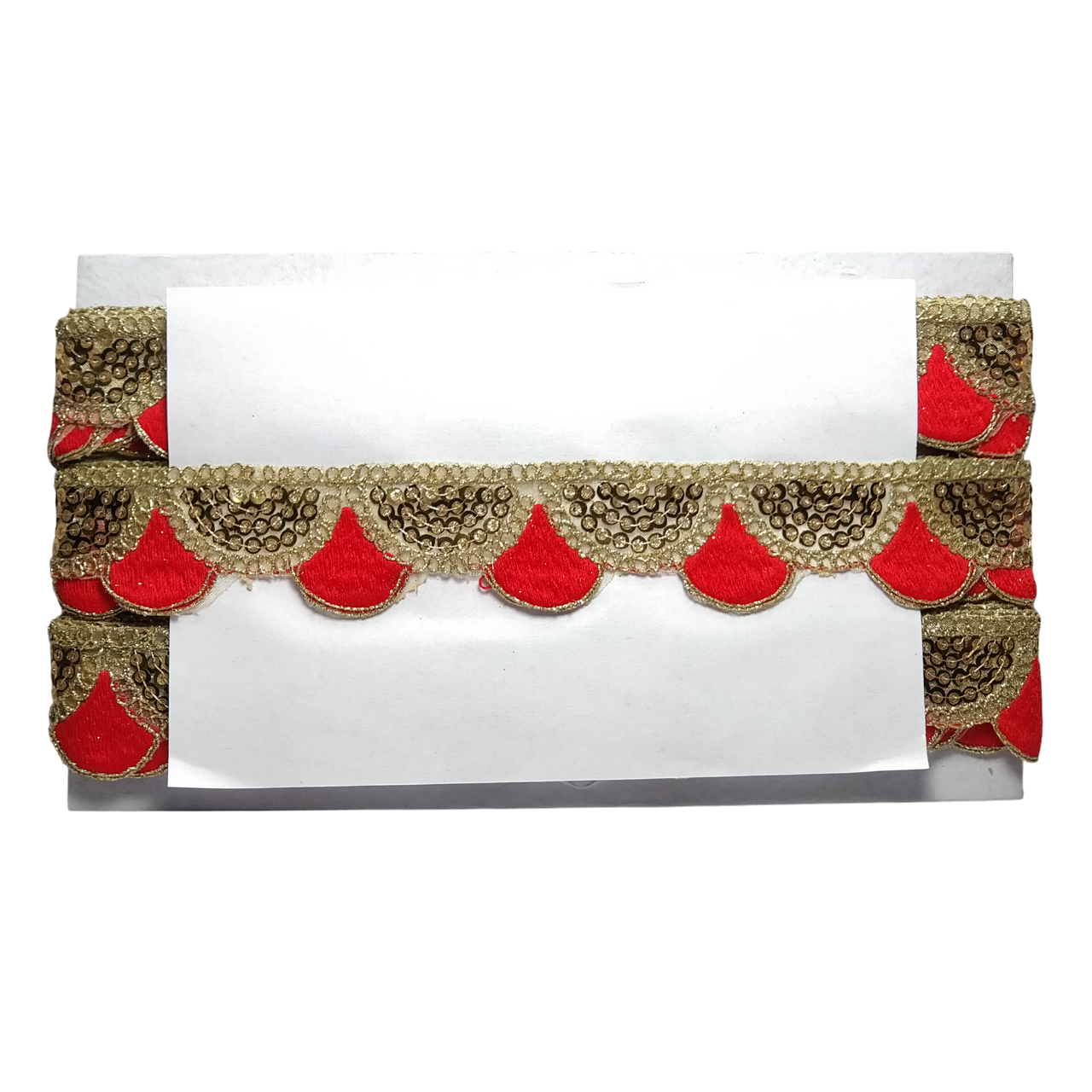 Red With Golden Sequins Embroidery Lace For Dupatta Saree And Dress Decoration Only At Woven Lace & Border Reatilers and Manufactures In Surat