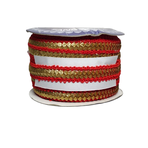 Red With Golden Sequins Lace For Fashion Accessories and Saree Dress Only At Woven Lace & Border Reatilers and Manufactures In Surat
