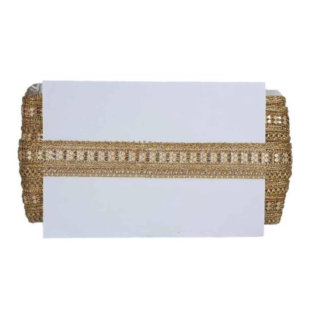 Clutch bag with decorative woven top on a white background