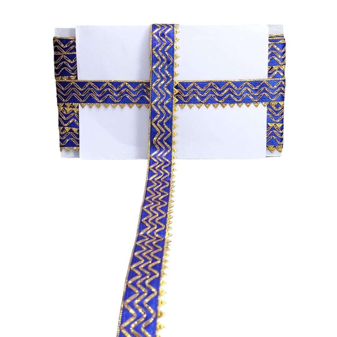 Kurlz 1 inch Satin Silk with Golden Piping, Gota Patti & Golden Samosa Lace For Laddo Gopal Poshak, Handicrafts, Puja Aasan, Singhasan | Size: 9 Yards