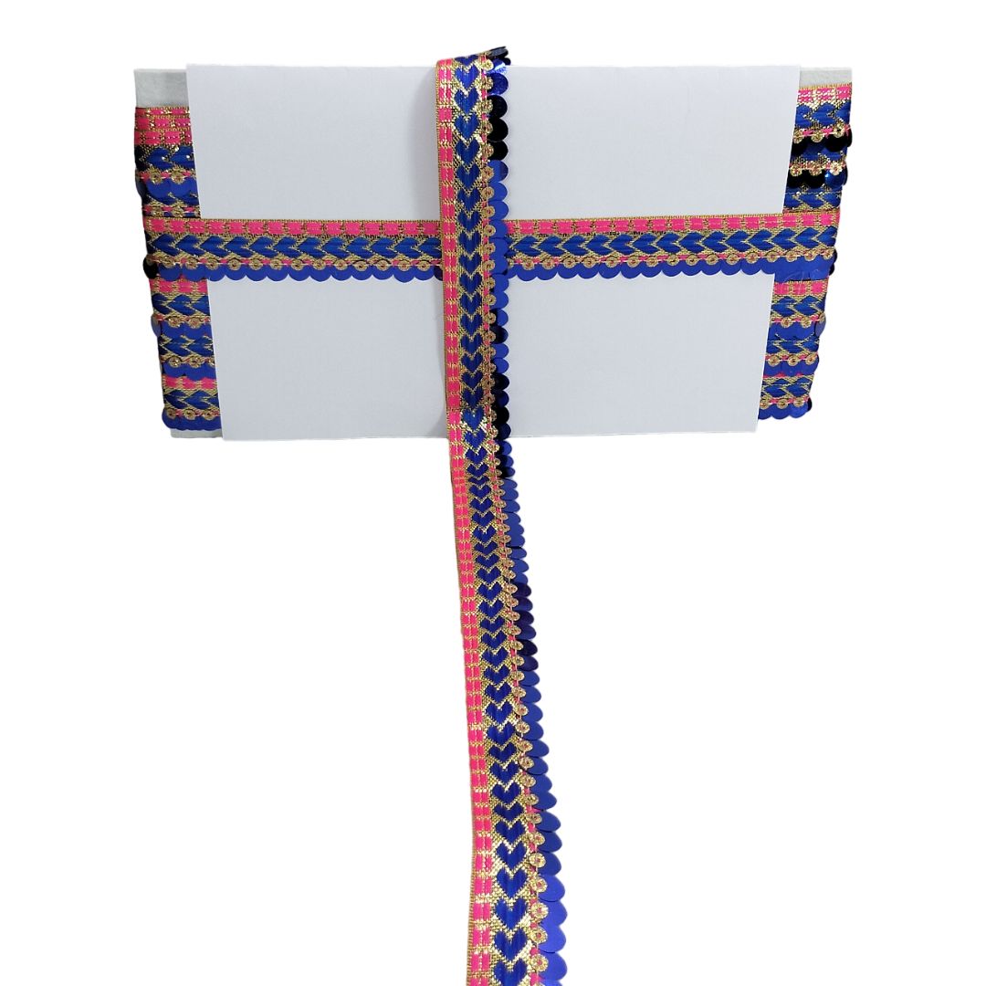 White fabric with colorful decorative border on a white background